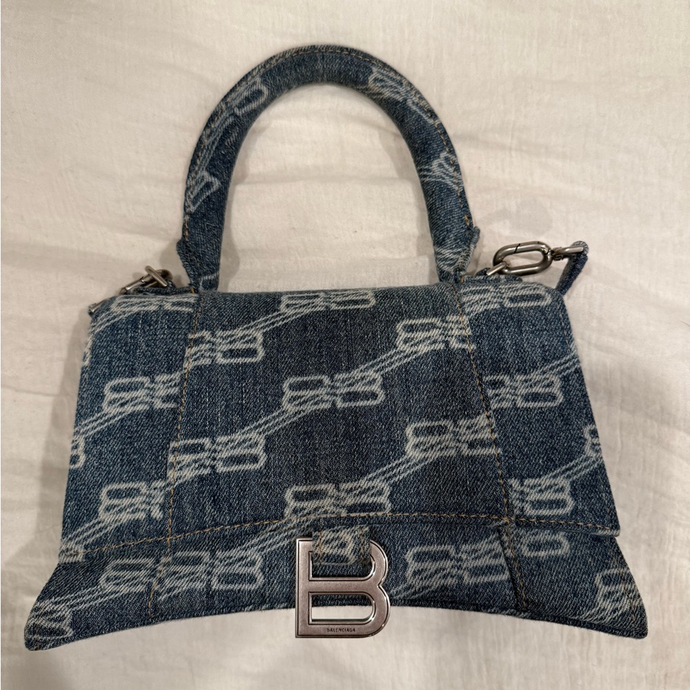 Balenciaga denim BB monogram small top handle bag